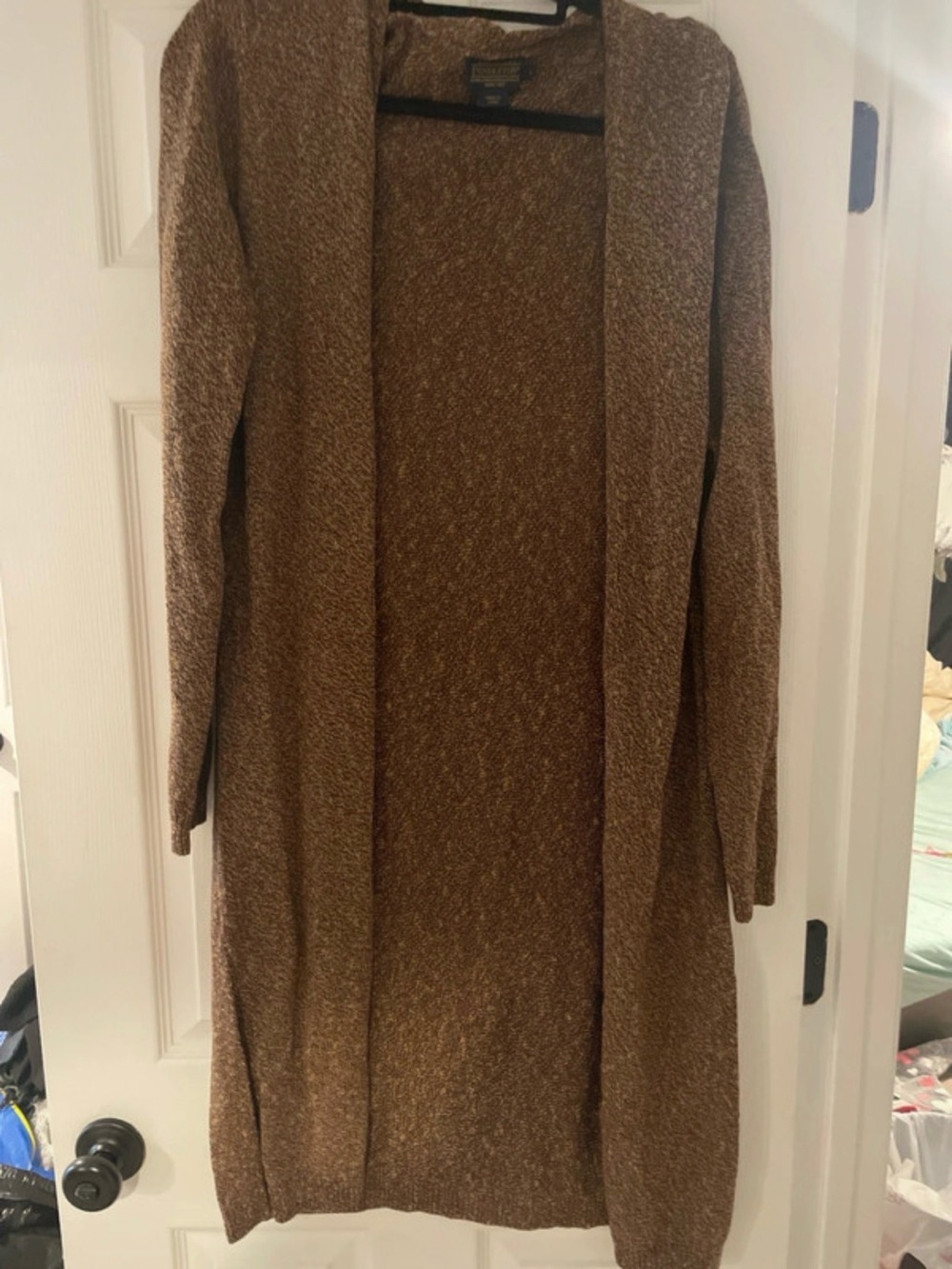 Pendleton Open-Front Long Cardigan in Warm Brown Heather - Picture 2 of 4